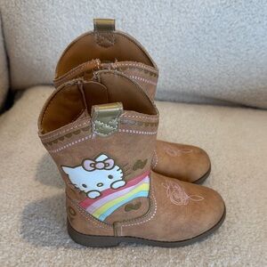 Hello Kitty Tan Kids Boots with Rainbow Design